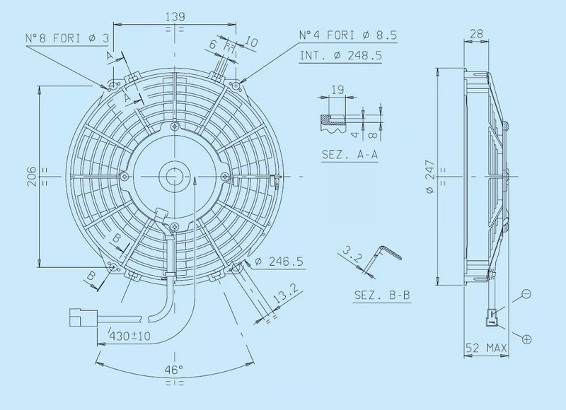 SPAL 9.00" Inch Electric Fan Pusher Style Low Profile 590 CFM 10 Straight Style Blades - 30100381