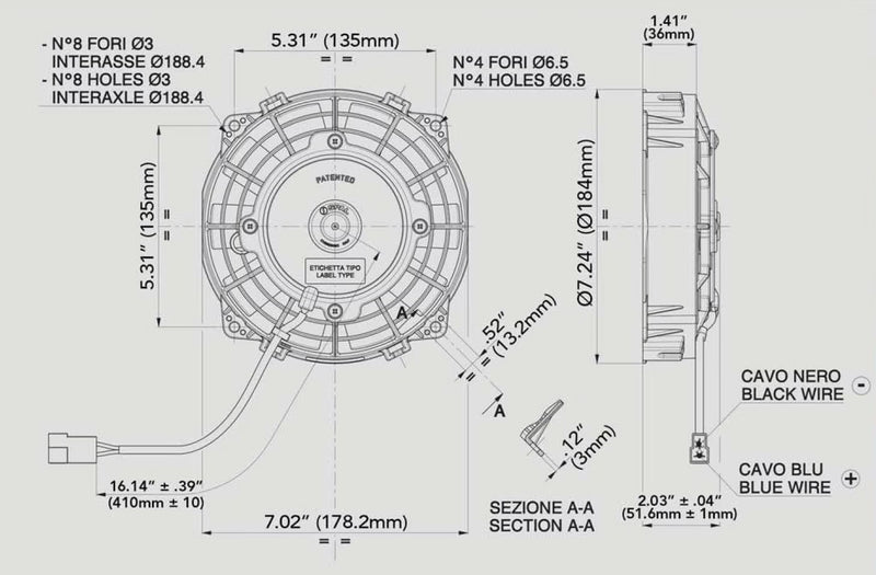 SPAL 6.50" Inch Electric Fan Pusher Style Low Profile 301 CFM 10 Straight Style Blades - 30100403