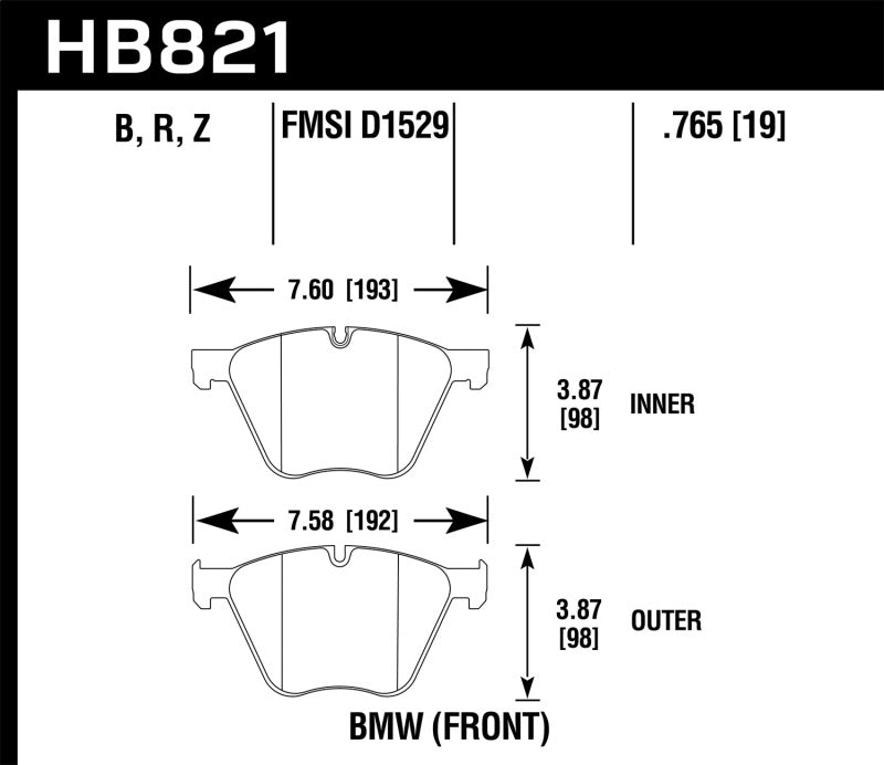 Hawk Ceramic Street Front Brake Pads - 10-15 BMW 760Li / 11-15 BMW B7 Alpina/B7 Alpina xDrive - HB821Z.756