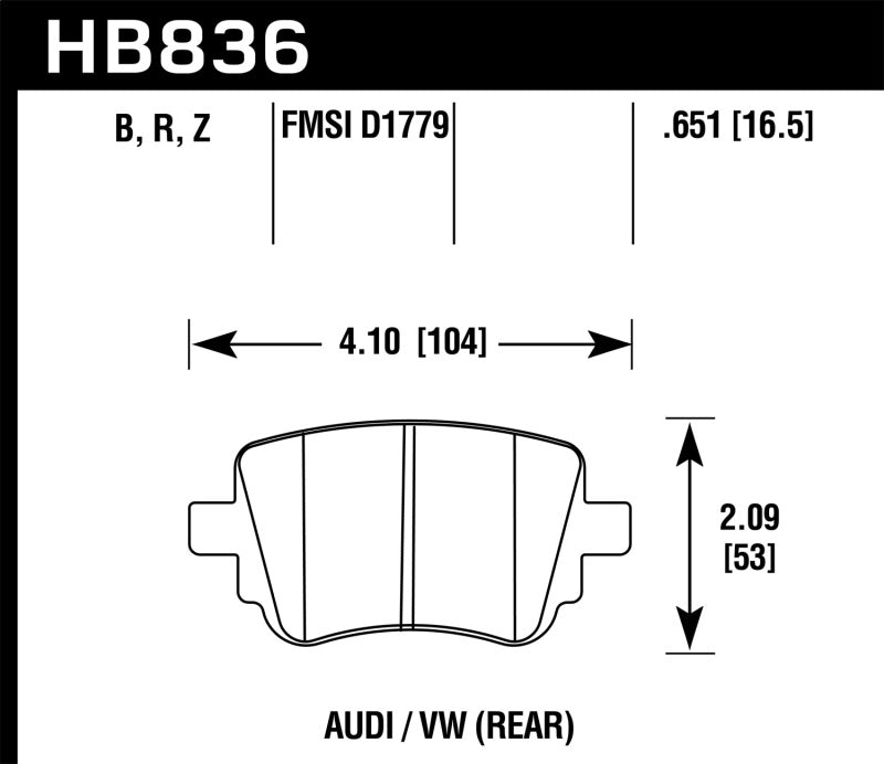 Hawk Ceramic Street Rear Brake Pads - 15-17 Volkswagen Golf / 15-16 Volkswagen Golf GTI - HB836Z.651