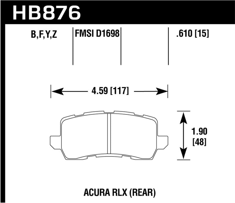 Hawk Ceramic Street Rear Brake Pads - 14-17 Acura RLX / 15-17 Acura TLX - HB876Z.610