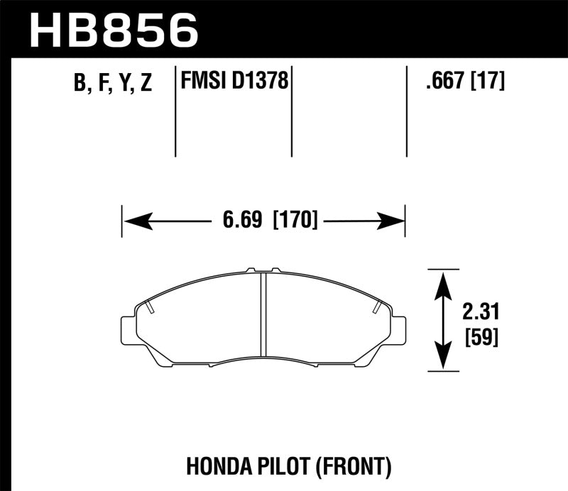 Hawk Ceramic Street Front Brake Pads - 09-15 Honda Pilot - HB856Z.667